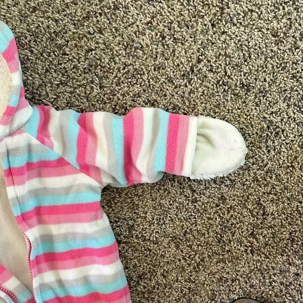 Striped fleece fall/winter outdoor onesie.